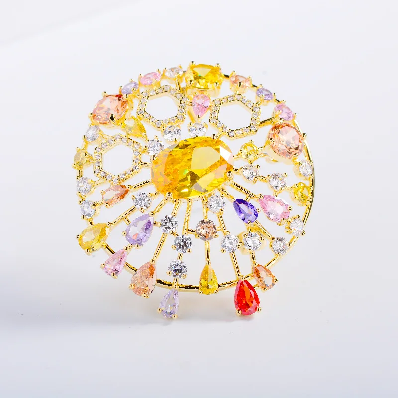 Fashion Multicolored Cubic Zirconia Star Brooch Pins Elegant Shiny Design Round Brooches for Women Clothing Pin Suit Accessories