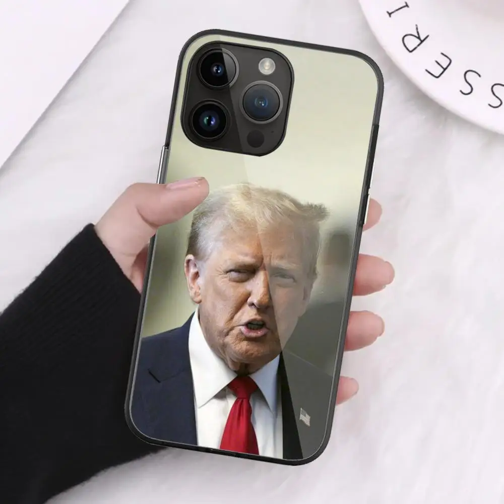 Phone Case For T_trumps iPhone 16 Pro Max 15 14 13 12 Mini 11 XR XS 8 7 Plus Black Art Glass Cases