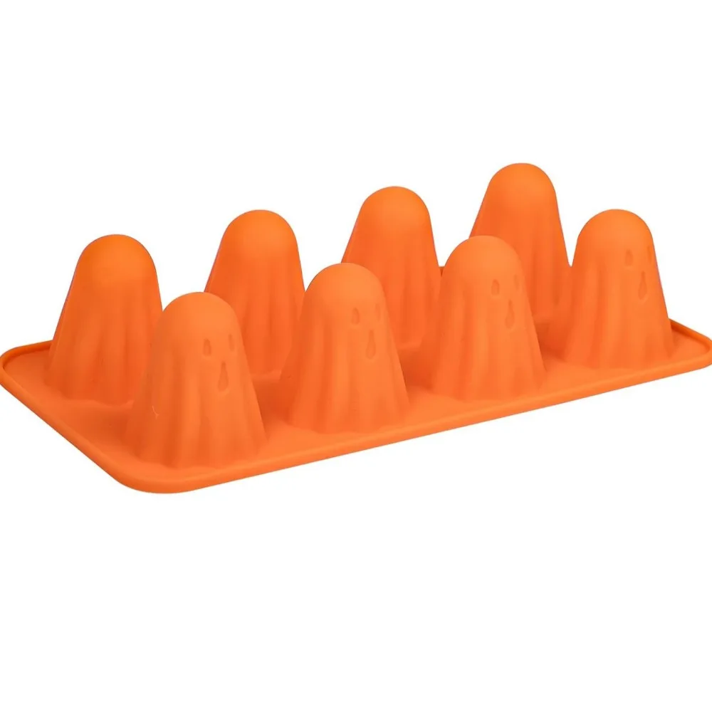 DIY Silicone Halloween Ghost Baking Mold Orange Non-Stick Gummy Candy Mold Reusable Spooky Ghost Jello Mold Halloween Decoration