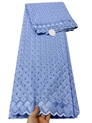Hot Sale Swiss 100% Cotton Lace Fabric With Stones 2024 High Quality 5Yards African Dry Lace Fabric For Women Party Dresses Sew