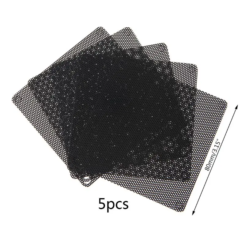 80 mm Dust Filter Computer Fan Filter Cooler PVC Black Dustproof for Case Cover Computer Mesh 5 Packs P9JB