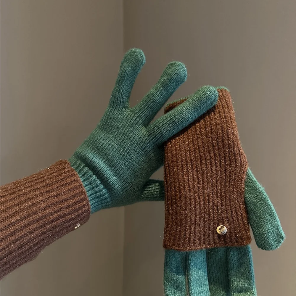 الشتاء الملونة محبوك قفازات ركوب الدراجات المرقعة ثنائي الغرض المرأة قفازات guantes شاشة تعمل باللمس مدفئات للذراع أصابع قفازات