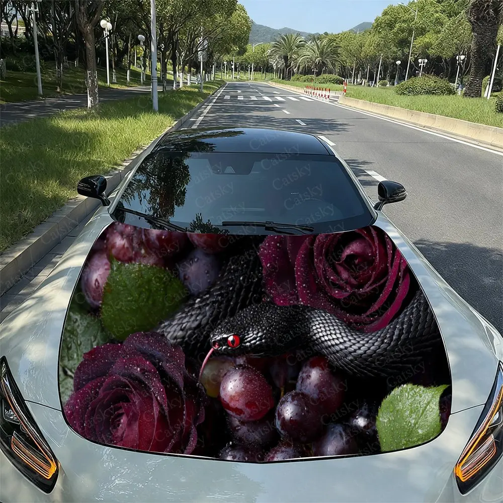 

Realistic Style Snake, Fruits & Rose Car Vinyl Wrap, PVC Waterproof Car Hood Sticker, Self-Adhesive Scratch-Resistant Stickers