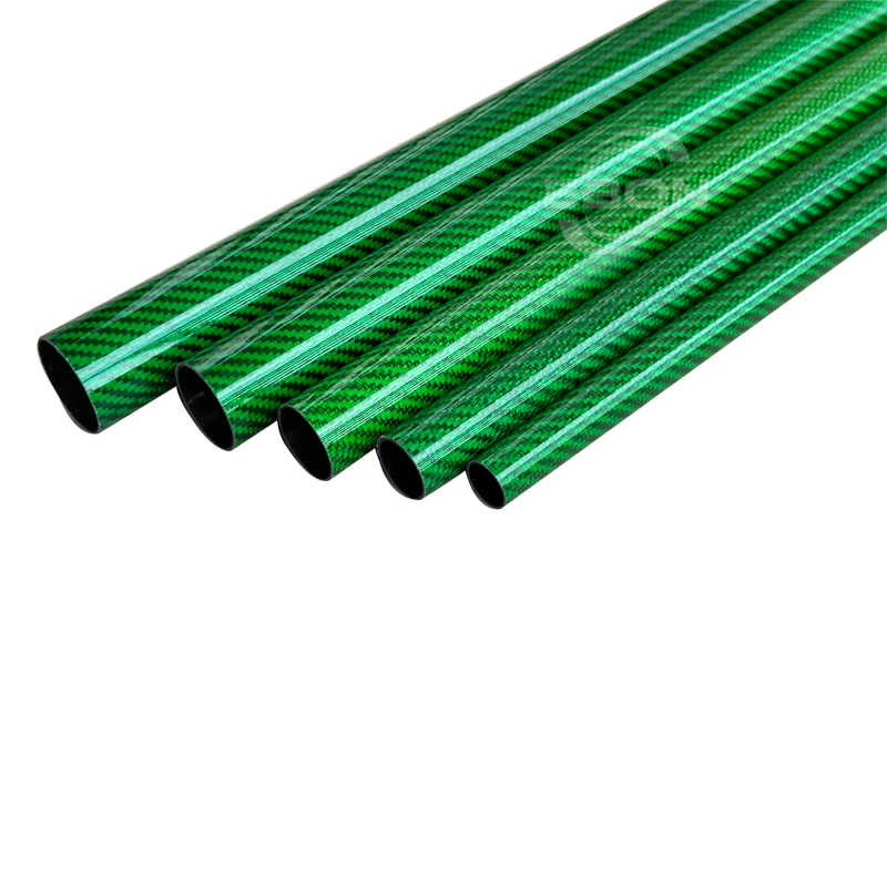 EBON 2Pcs 500mm Green Carbon fiber tube 6mm 8mm 10mm 12mm 14mm 16mm 18mm 20mm 22mm 25mm 28mm 30mm Twill Weave Glossy finished