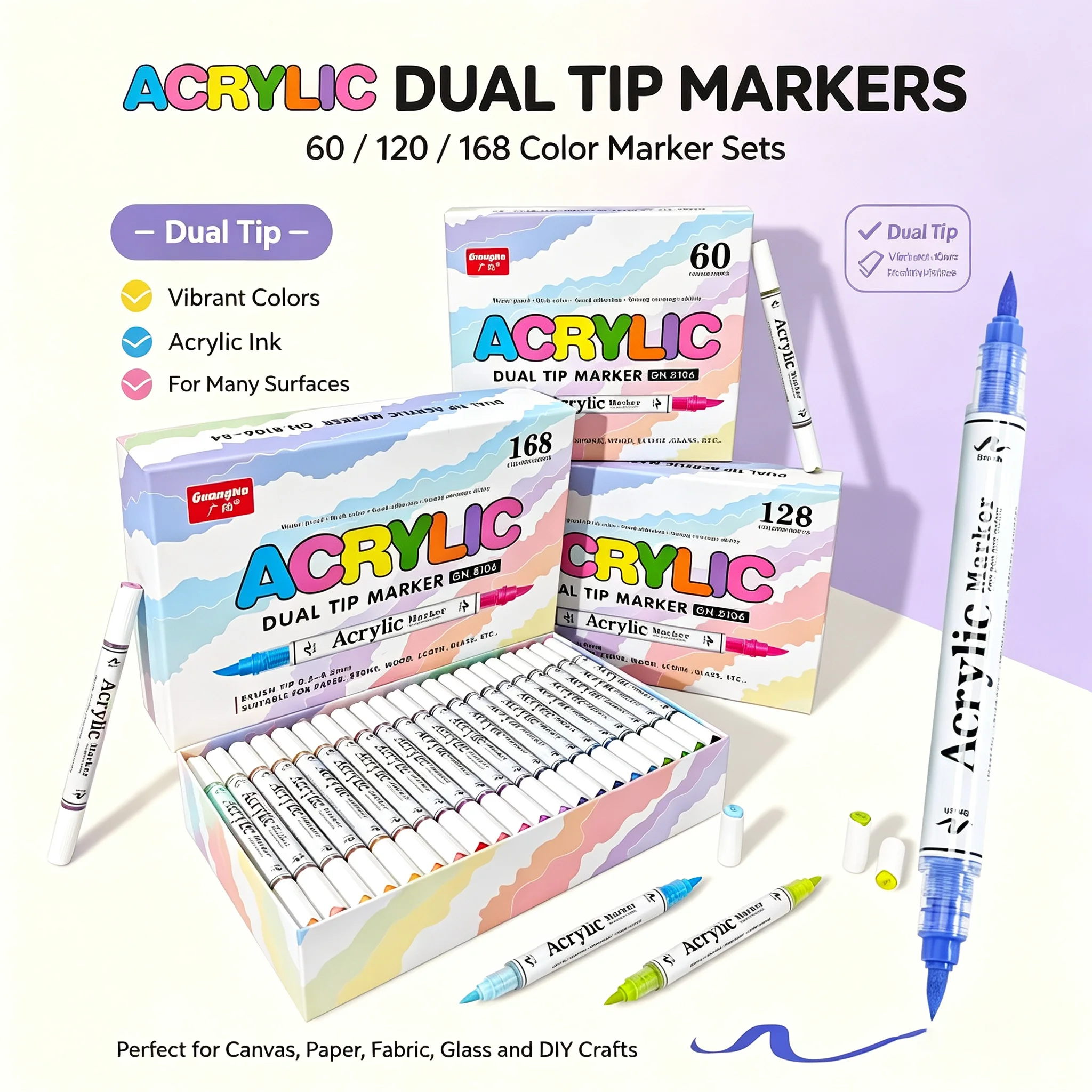 30/60/84Pcs Dual Tip Acrylic Markers Set, Brush Tip Permanent Acrylic Pens,Quick Dry,for Scrapbooking,DIY Art Painting Supplies