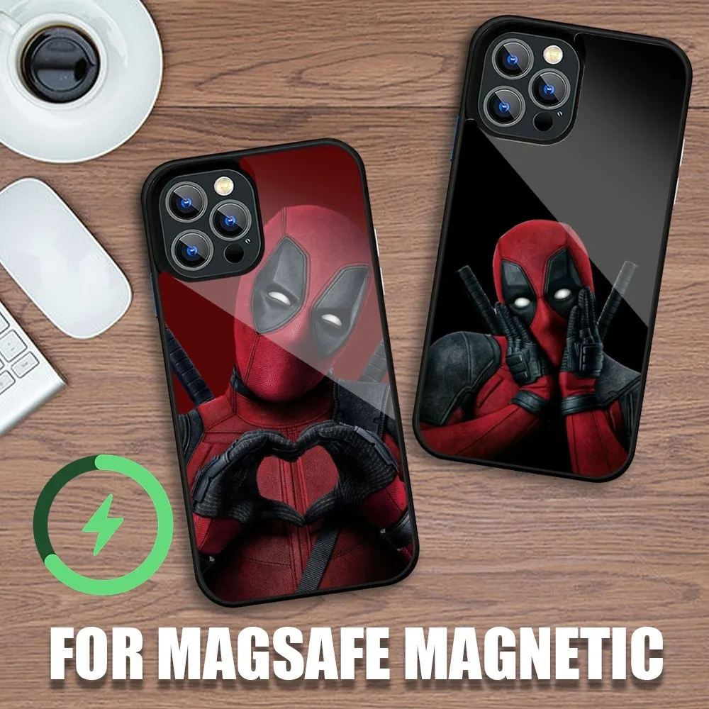 MINISO Deadpool Marvel Funny Phone Case For iPhone 11 12 13 14 15 Plus Pro Max Charging Magsafe Magnetic Wireless Cover