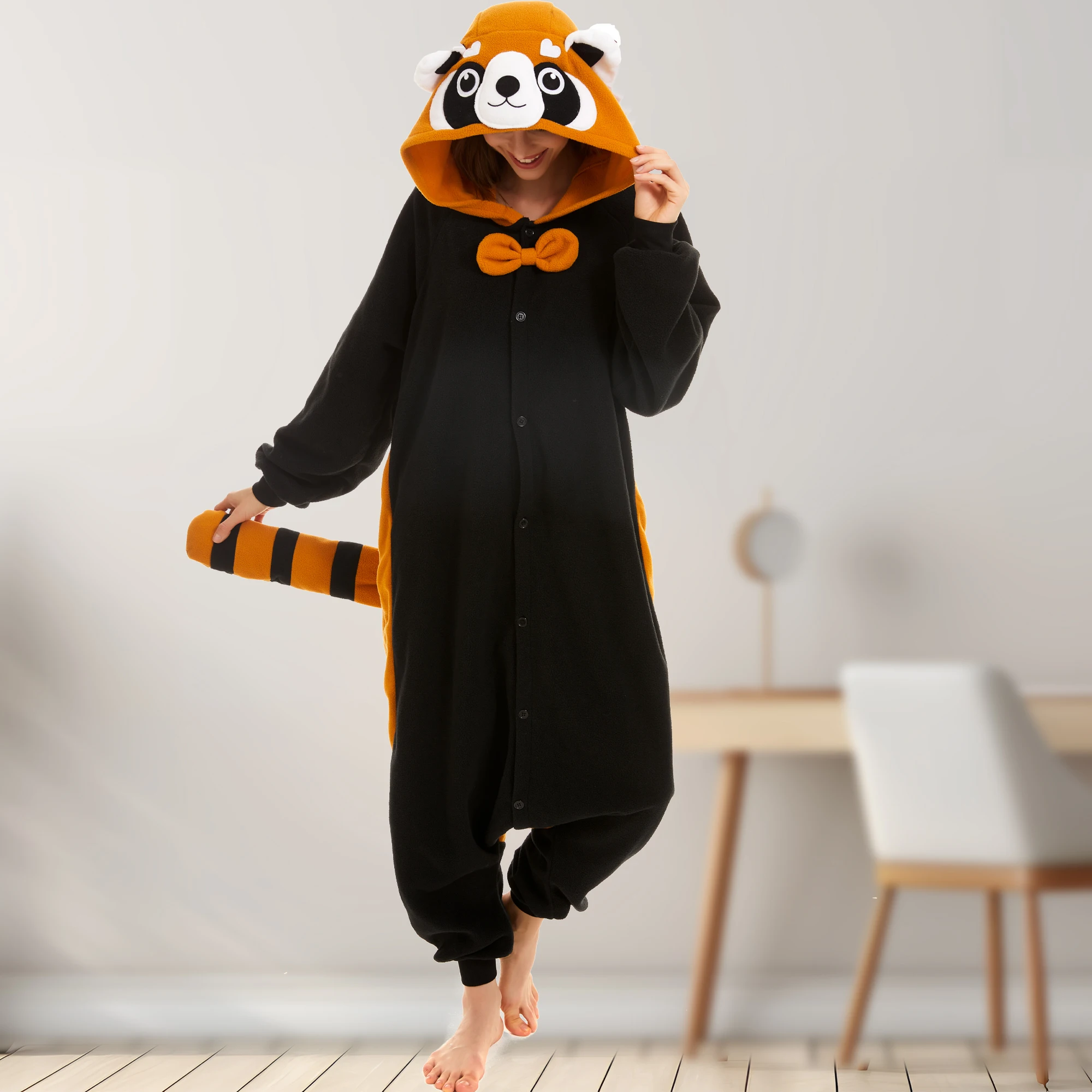 CANASOUR Red Panda Onesie For Adults Women Soft Pajamas Halloween Christmas Funny Animals Cosplay Costumes One Piece Pyjamas