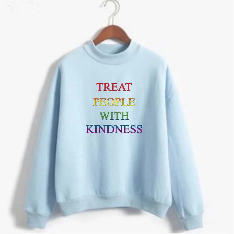 

Treat people with kindness Print Women Sweatshirt Sweet Korean O-neck Knitted Pullover Thick Autumn Candy Color Lady Clothing