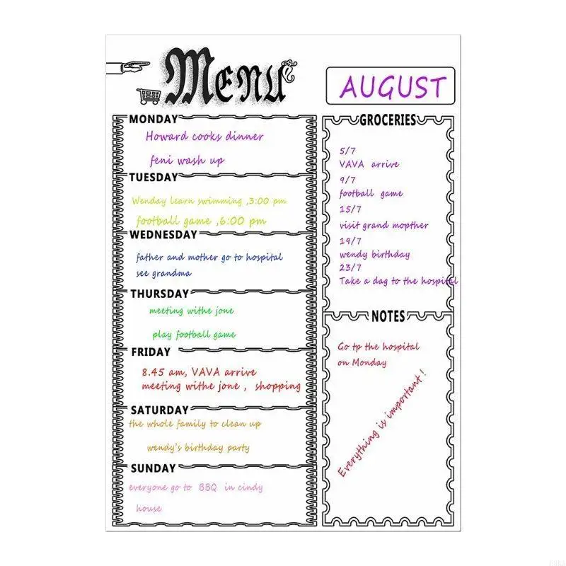 Practical Weekly Meal Board with 8 Pens Grocery List Notepad for Refrigerator School Office Supplies Stationery