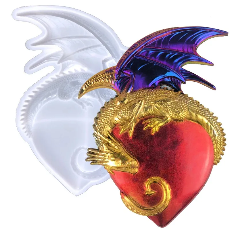 DIY Wall Decoration Silicone Mold Half Three-dimensional Love Heart Flying Dragon Crystal Epoxy Resin Molds Crafts Casting Tools