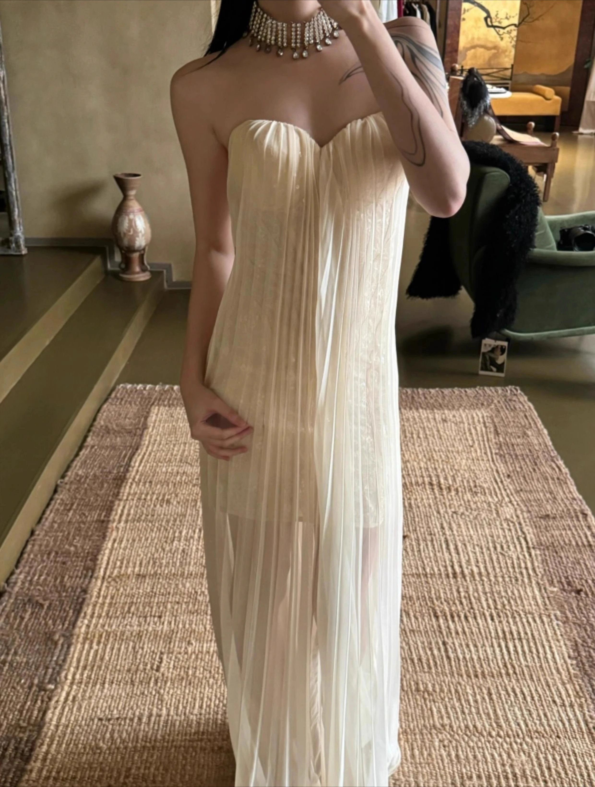 المشمش بلينغ فستان الشيفون المرأة الصيف عطلة حفلة مائل الرقبة ملابس سيدة الشارع الشهير شيك الشارع الشهير Vestidos Bodycon