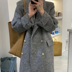 Grey Suit Collar Woolen Coat for Women's Autumn and Winter New High-end Fashion Knee Length Thickened Woolen Coat  Wool Coat