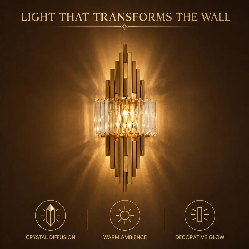 Modern Luxury Crystal Column Three Color Light for Bedroom Bedside Living Room Hallway Hotel Designer Decorative LED Wall Lamp