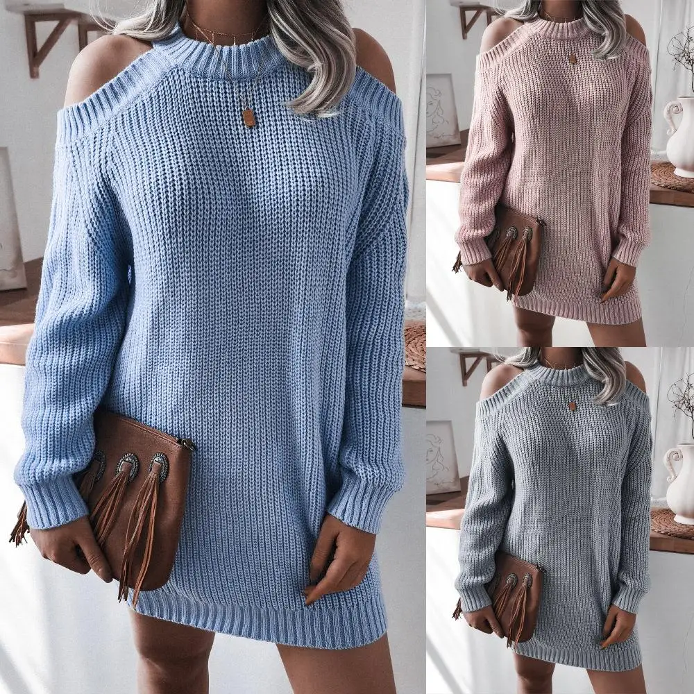 

Loose Long Sve oulder Bared Sweater Dr Autumn Winter Casual Comfortable Women's Clothing Cross Border Faion