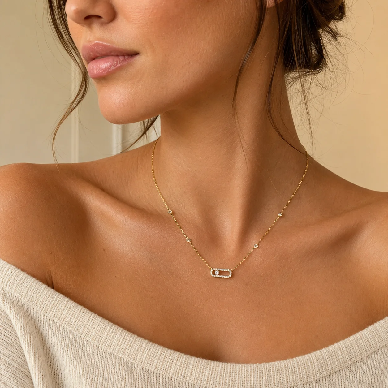 Paperclip Pendant Necklace Crystal Rhinestone Dainty Adjustable Clavicle Chain Minimalist Jewelry for Women Wedding Party Gift