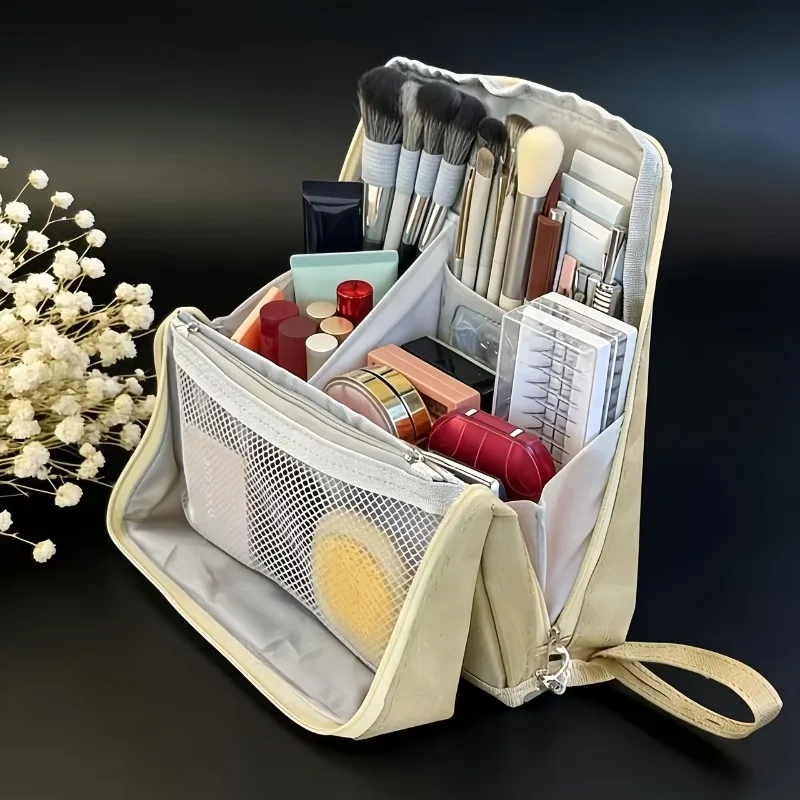 1-Piece Cloth Makeup Bag Vertical Stand-Up Large Capacity Travel Business Portable Toiletry Storage