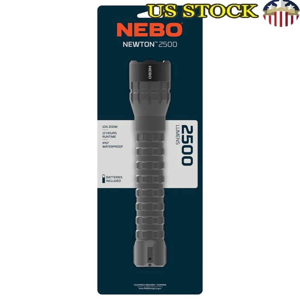 

2500 Lumen LED Handheld Flashlight Waterproof Aluminum 5 Light Modes Easy Touch Selector 9 AA Batteries Included