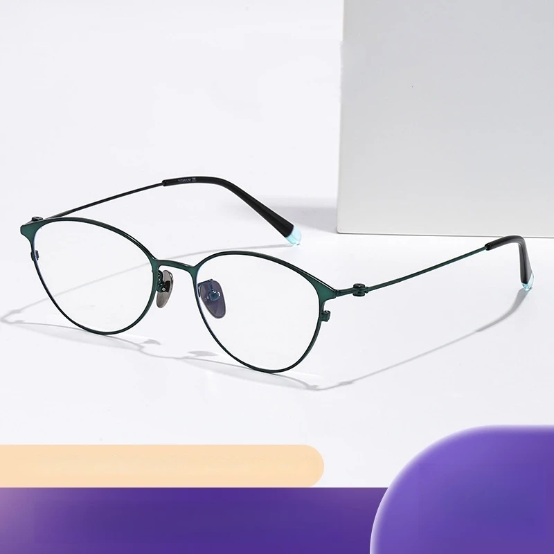 OLLYMURS خفيفة سبائك التيتانيوم المرأة الرجعية البيضاوي القط العين نظارات موضة مزاجه النظارات الطبية البصرية الإطار