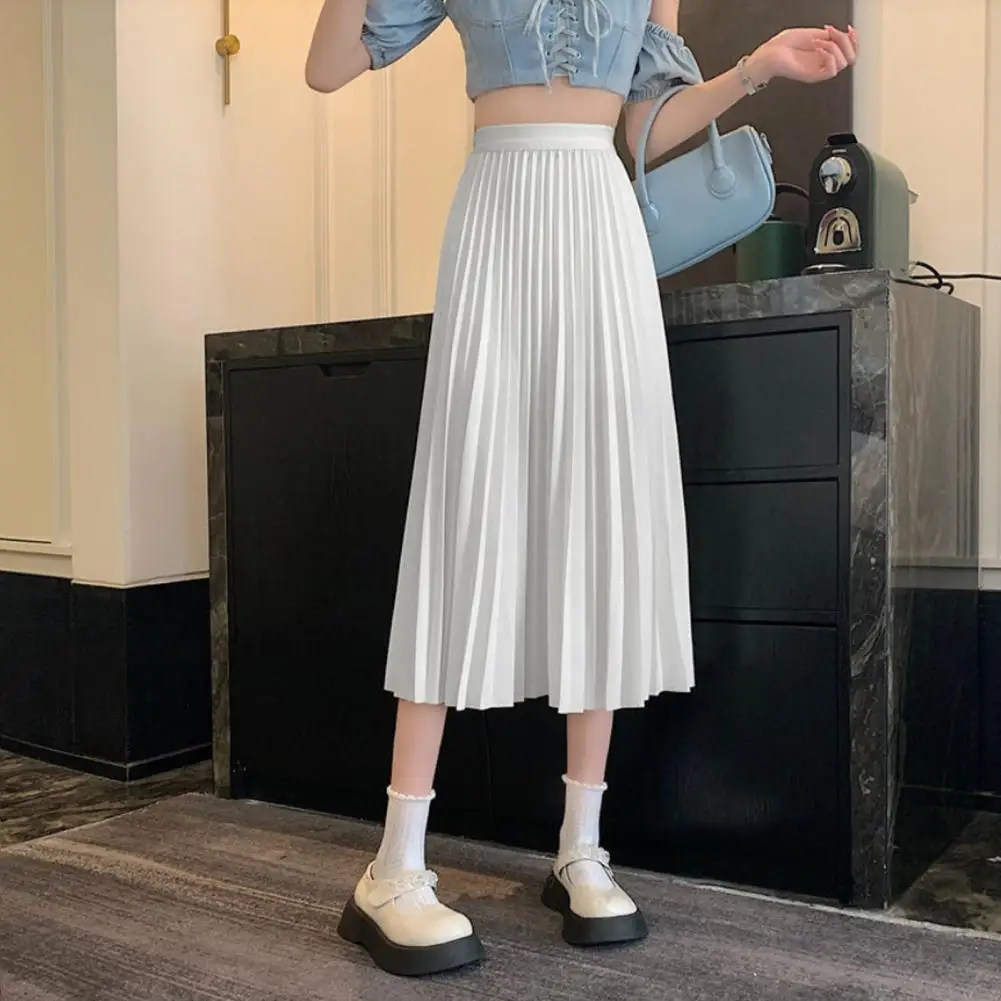 2024 French Style Skirt Autumn Winter New Pleated Skirt Elastic High Waist Elegant Women Solid Color Long Skirt Women Skirts