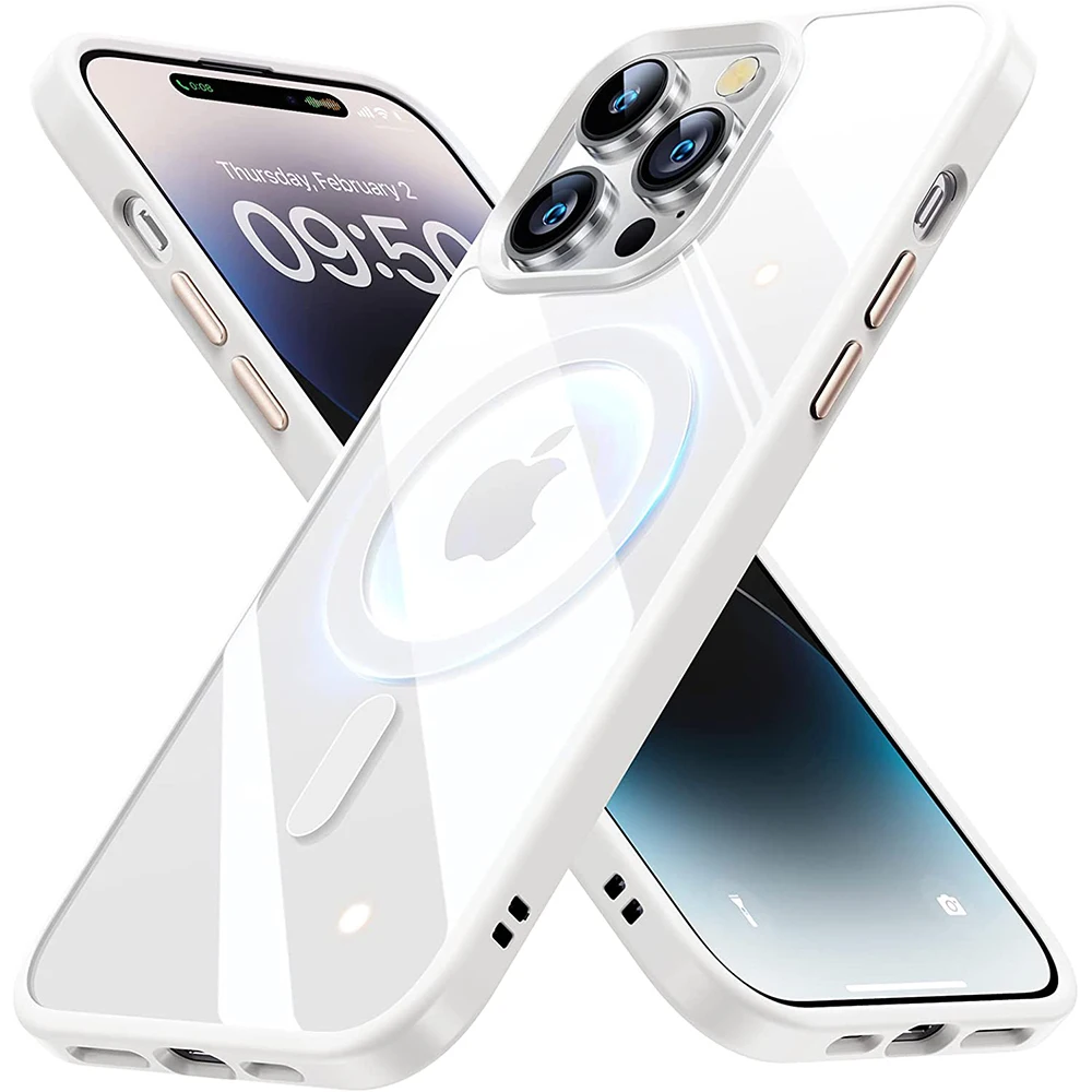 White Magnet Magnetic Clear Case For Magsafe iPhone 16 15 14 Plus 13 Pro Max 12 11 SE 2022 X 14Pro 15Pro Transparent Phone Cover