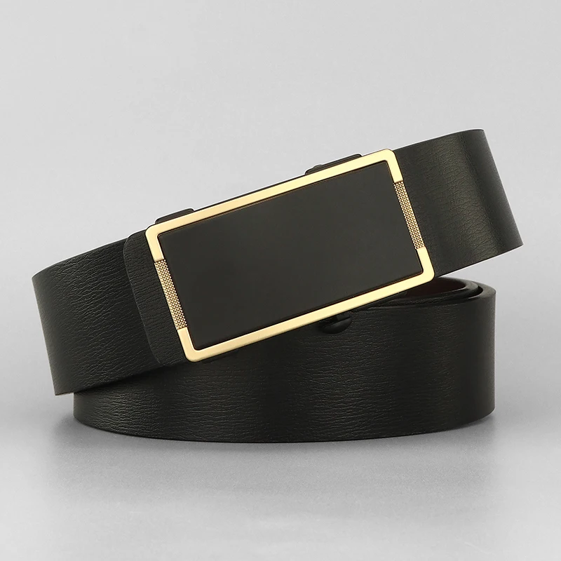 High Quality Designer Toothless Belts Men Casual Smooth Automatic Buckle Genuine Leather Black Younth Luxury Brand Waist Strap