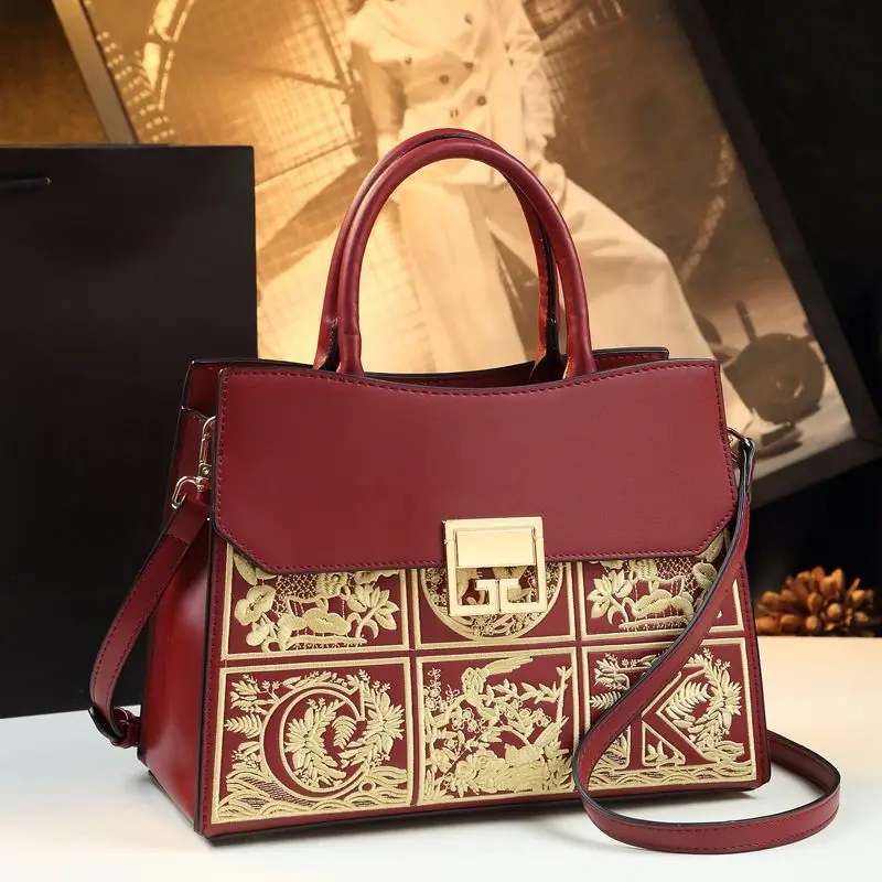 

Designer Brand Genuine Leather Handbag and Embroidered Women's Bag Hot Selling Сумка Женская