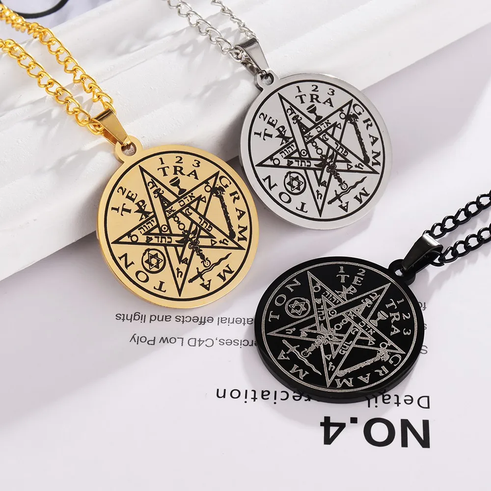 Round Stainless Steel Salomon Pentagram Pendant Charm Men's Necklace Hip Hop Punk Accessories Jewelry Gift Dropship