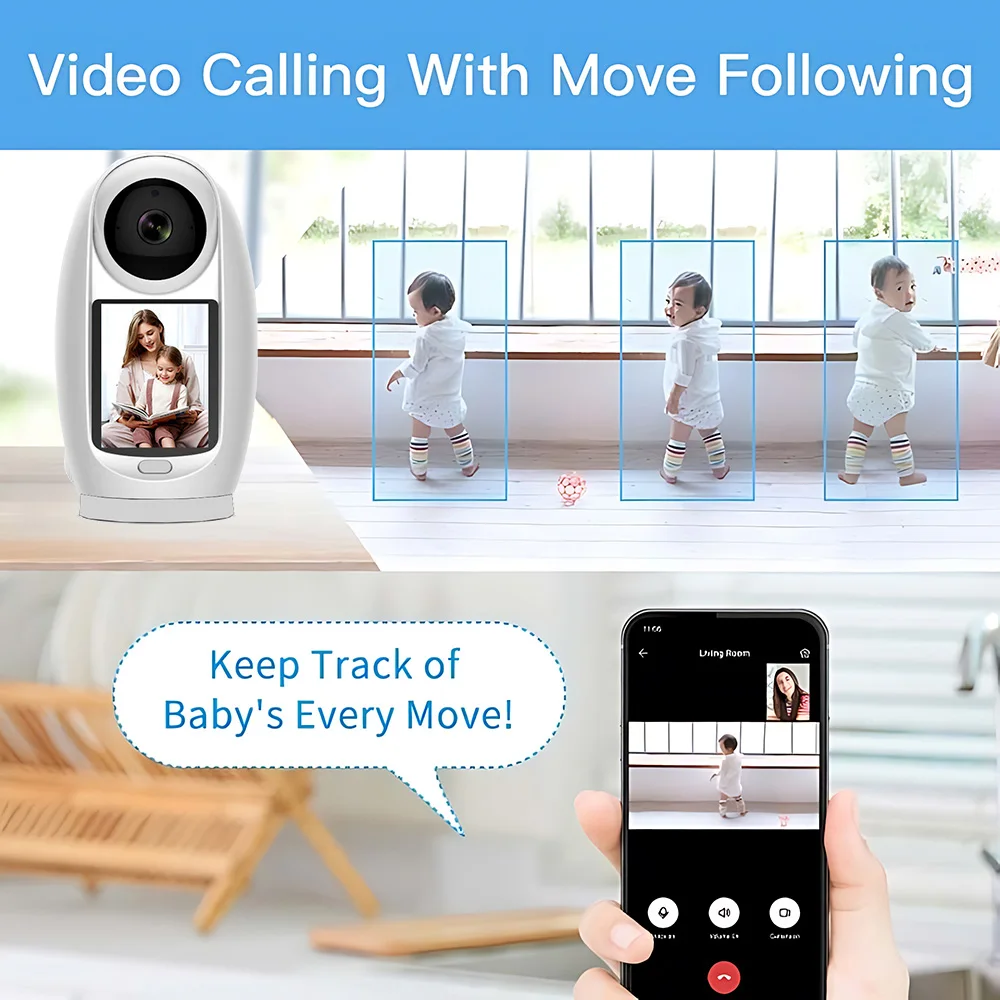 Saikiot-Monitor de Bebê Inteligente ICSEE, Câmera WiFi com Tela, Rastreamento Automático 3MP, Chamada de Vídeo WiFi, Câmera IP