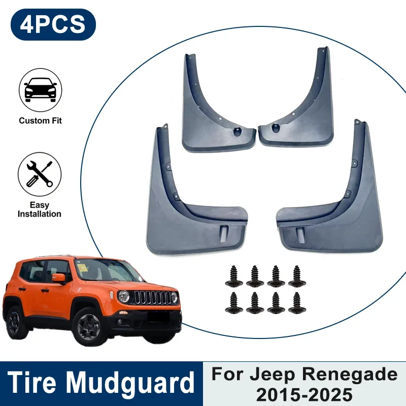 

Waterproof Anti-Splash Car Mudguards 4PCS For Jeep Renegade 2015-2025 Fender Mud Flaps Auto Exterior Protection Accessories