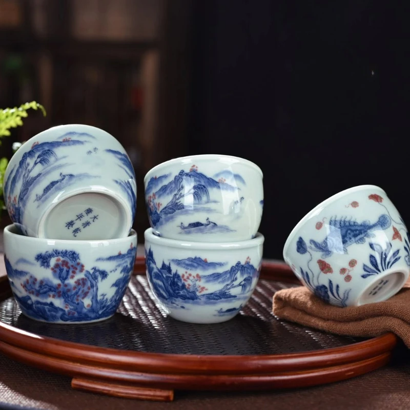 

Creative Chinese Ceramic Teacup Blue and White Porcelain Ceramic Handmade Tea Bowl Kung Fu Teacup Household Teaware Accessories