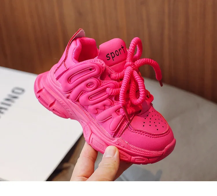 Frühling Herbst Jungen Mädchen Einfarbige Dad-Schuhe Kinder Dickbesohlte Atmungsaktive Weiche Rutschfeste Laufschuhe Kinder Campus Freizeitschuhe – Detail 14