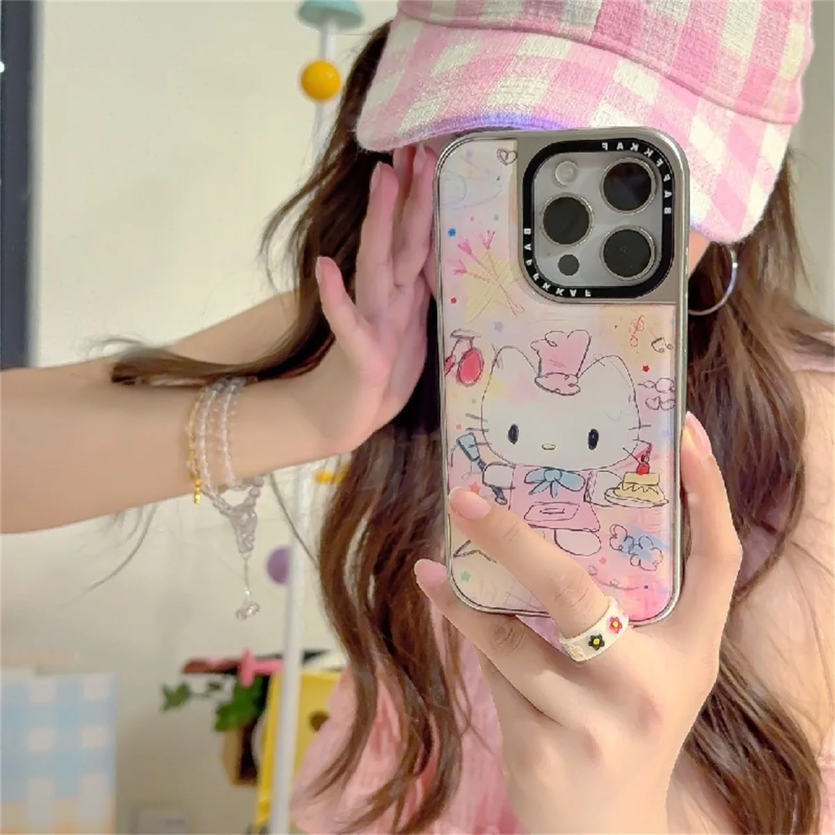 Kawaii dos desenhos animados graffiti hellokitty caso de telefone para iphone 16 pro 15 14 pro capa traseira bonito casos protetores funda
