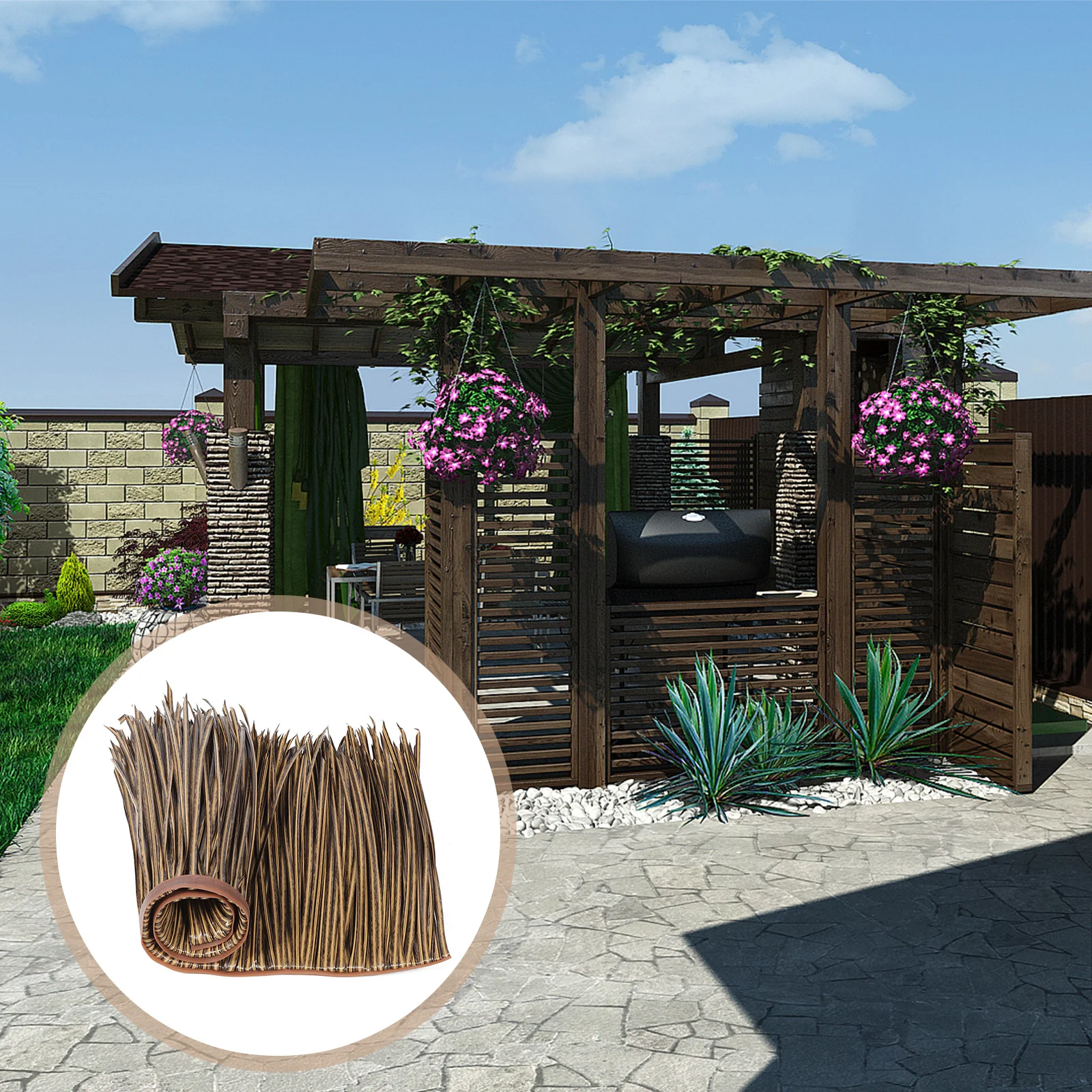 

Simulated Roll Artificial Thatch Windproof Rainproof Sunproof Garden Patio Landscaping Decorative Fake Straw Roof Diy Mexican