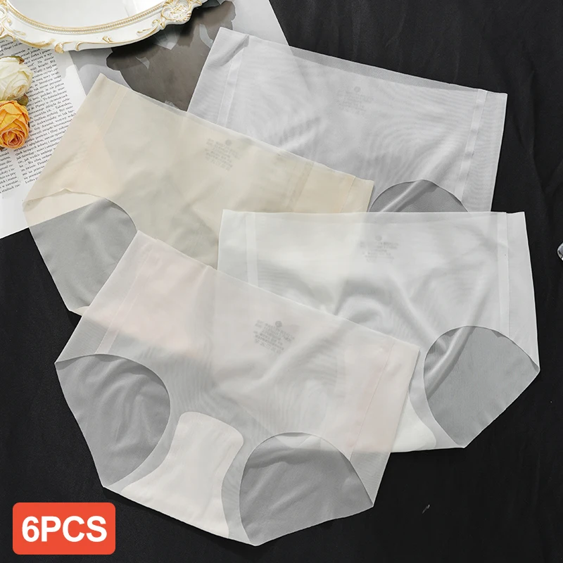 6PCS Summer Ice Silk Seamless Underwear Ladies Summer Ultra-thin Sense Quick-drying Pants Briefs Panties M-XL