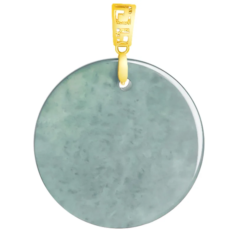 Natural A-grade Jade 18K Gold Button Head Blue Water Small Round Brand Pendant Ice Jadeite Jewelry Women's Gifts Simple Design