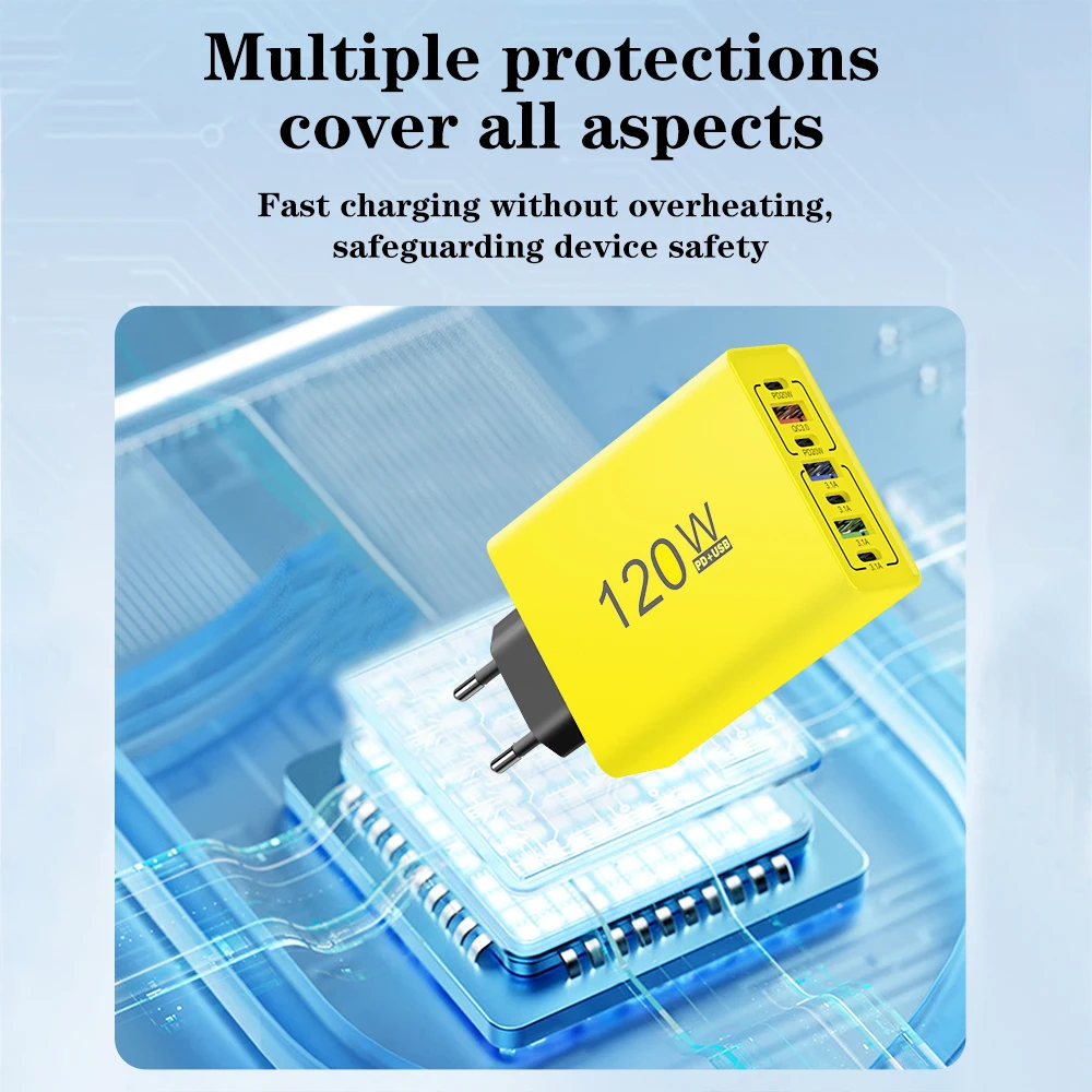 PD 120 واط USB نوع C شحن سريع شاحن الهاتف المحمول 7 منافذ الاتحاد الأوروبي/الولايات المتحدة التوصيل شاحن آيفون هواوي شاومي سامسونج الجدار شاحن