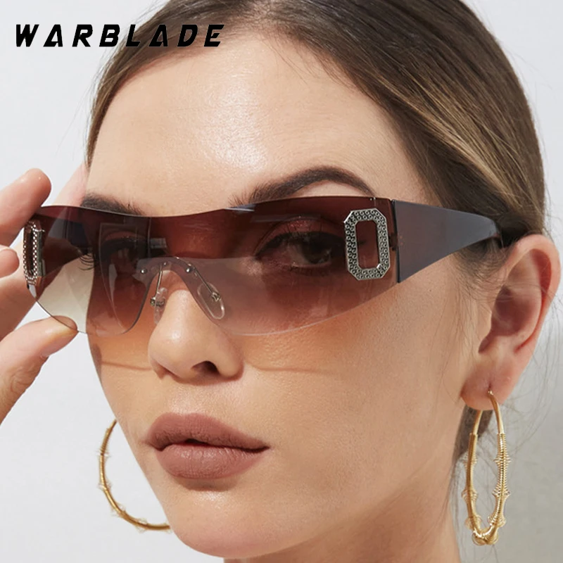 

Y2K Rimless Brand Designer Sunglasses Women For Men One Piece Luxury Sun Glasses Outdoor Sports Windproof Goggles Ladies UV400