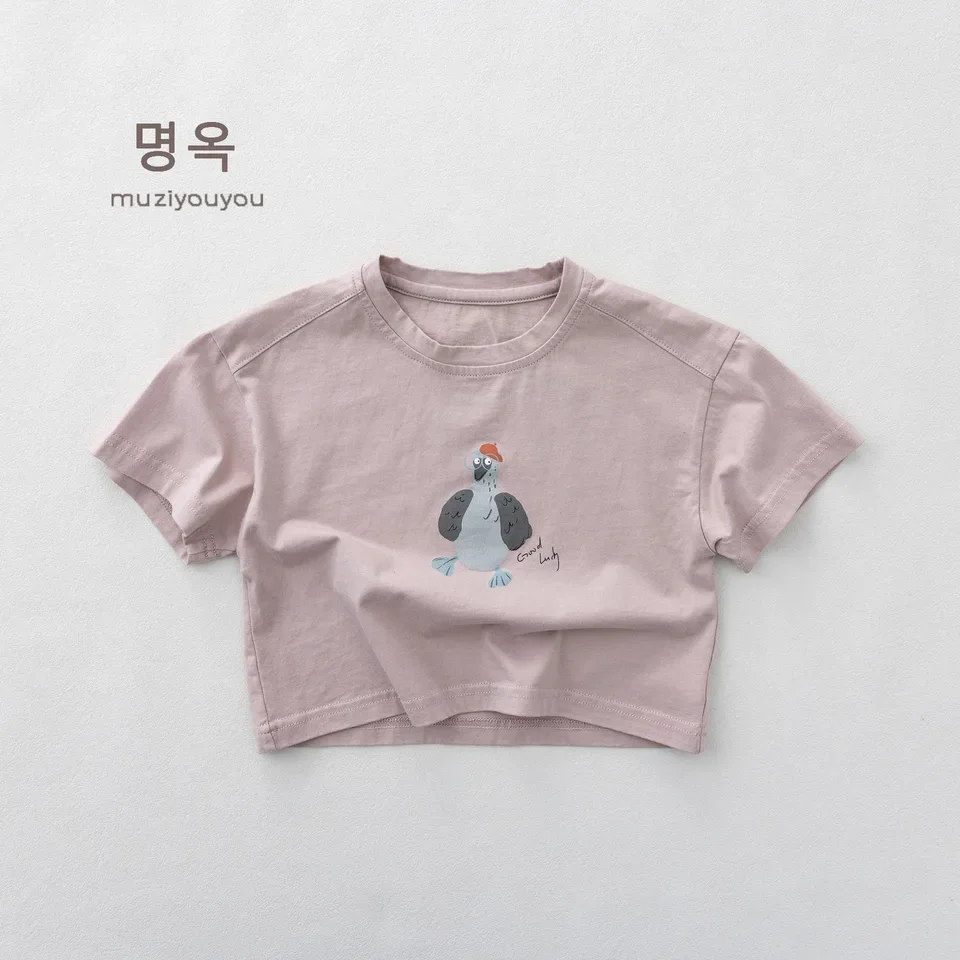 2026 Soft Sticky Children's Short Sleeve T-shirt Korean Versatile Children's Baby Comfortable Clothing Top
