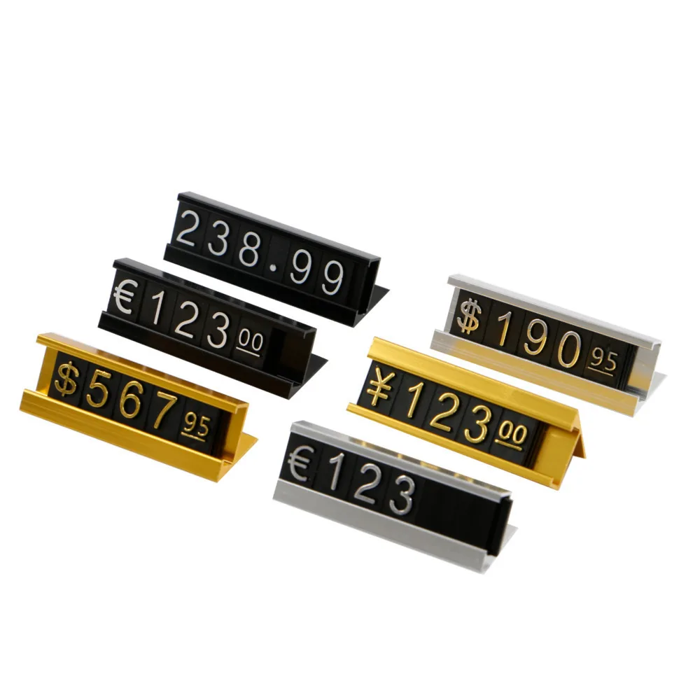 Jewelry Price Display Label Tag Adjustable Combined Number Retail Counter Cube Assembly Numberal Sign With Metal Stand