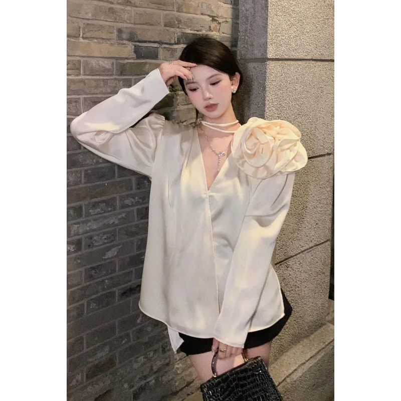 봄과 가을 여성용 패셔너블한 긴팔 셔츠, 프랑스풍의 시크하고 다재다능한 우아한 탑