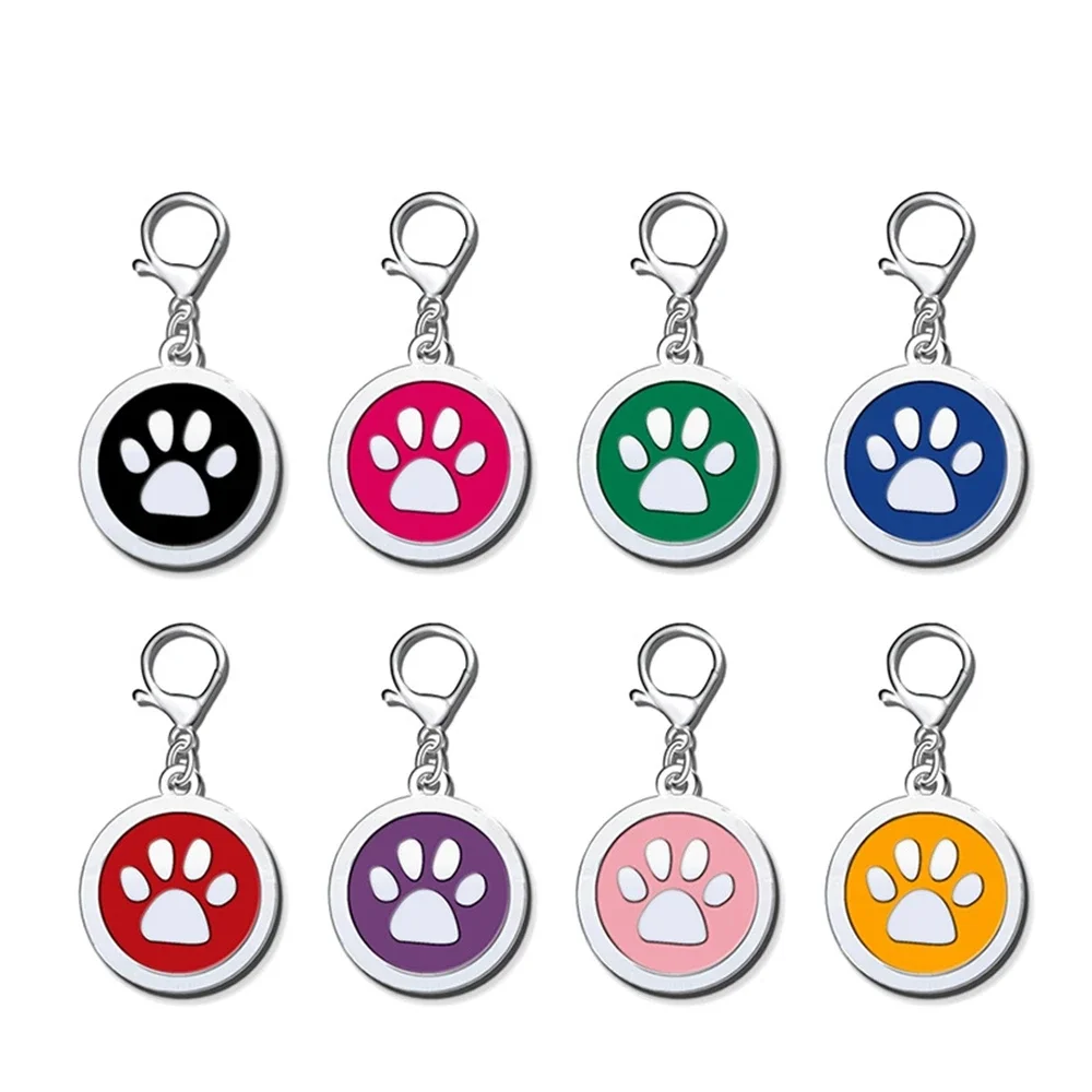 50pcs Round Dog Tag with Lobster Clasp Paw Print Pet ID Name Tag for Dogs Cats Puppies