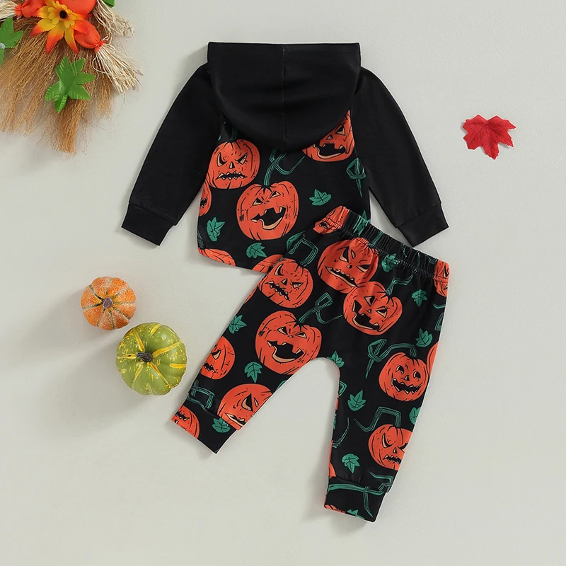 Disfraz de Halloween para niños pequeños, conjunto de 2 piezas, sudadera con capucha con estampado de fantasma, conjunto de pantalones y top para ropa de bebé de otoño