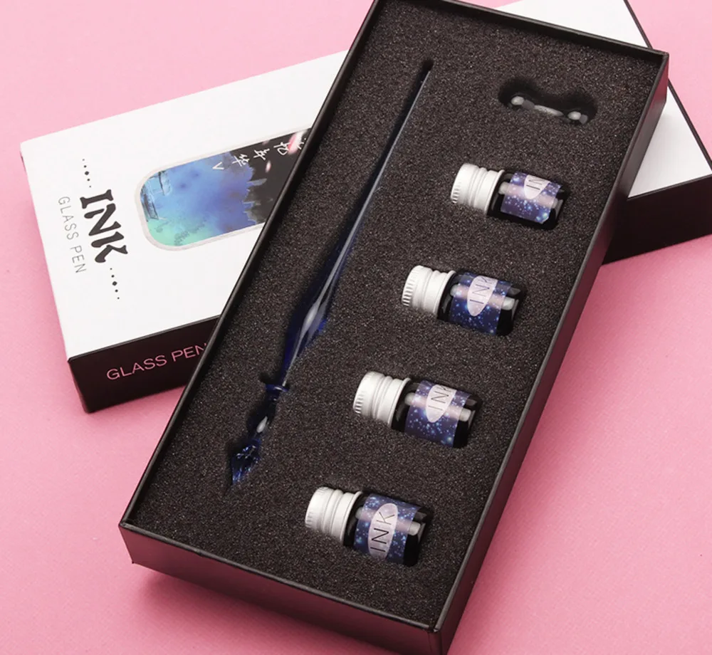 Starry Sky Unique Glass Dip Pen With Color Inks Gift Box Set