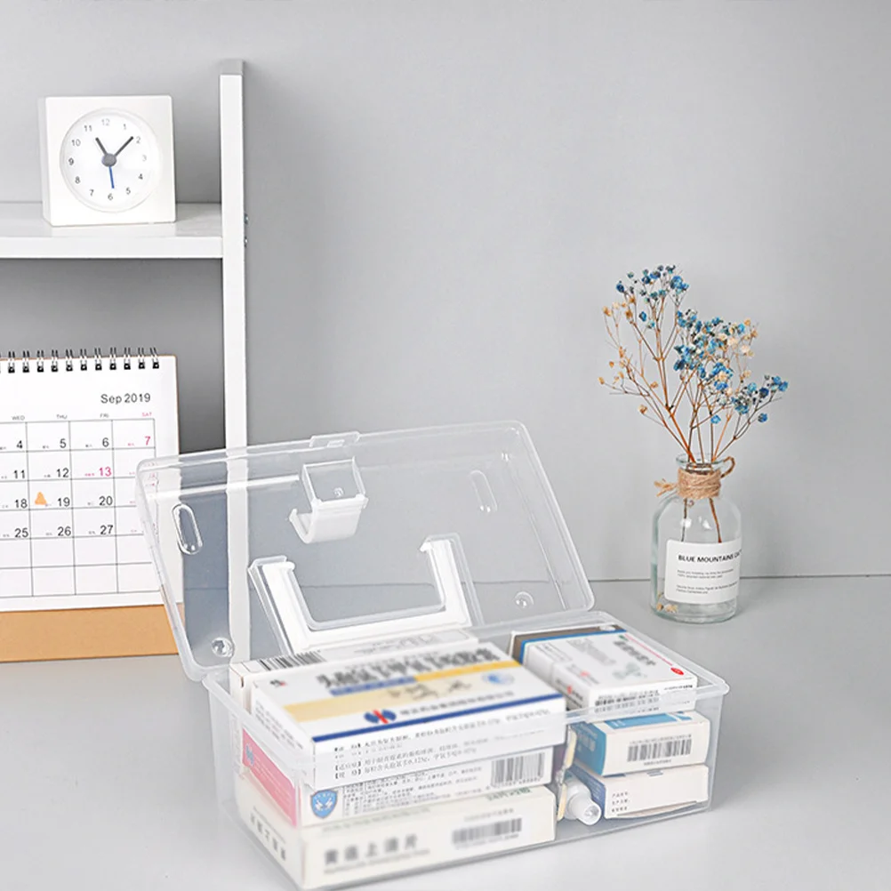 Portable First-Aid Box Size L White Plastic Medicine Storage Cabinet Large Capacity Transparent Organizer Home Outdoor Use