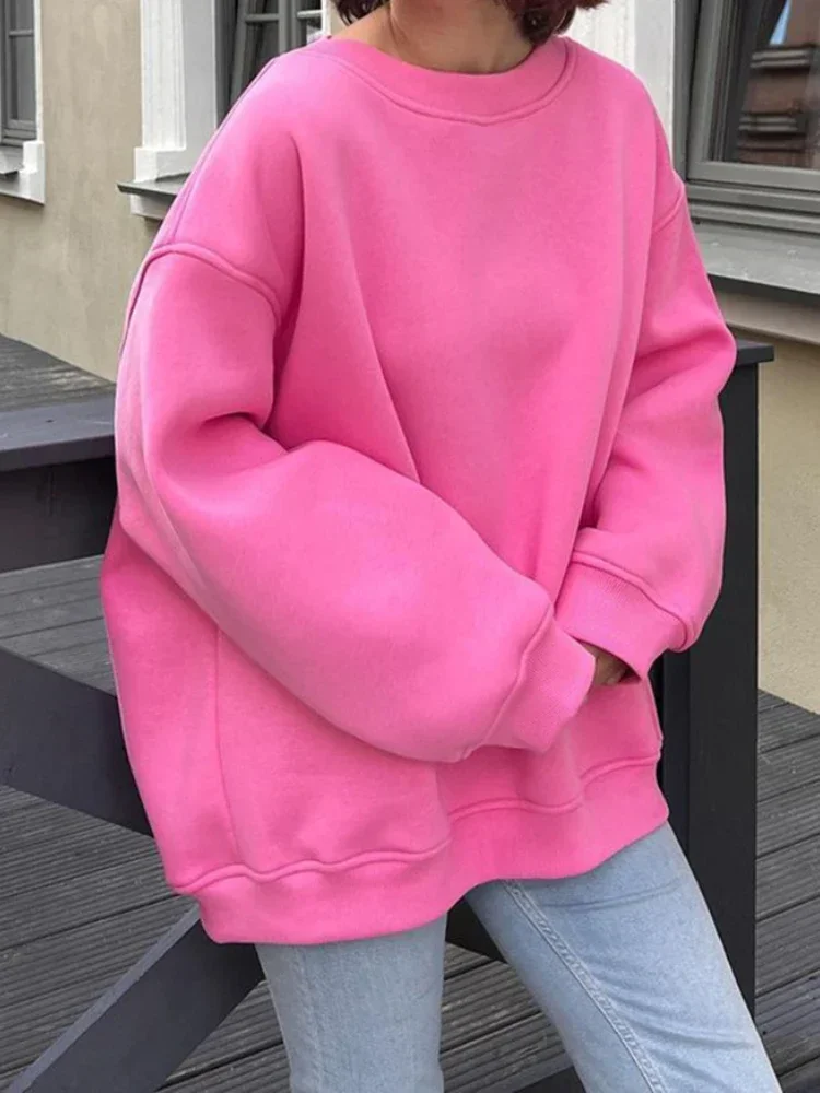 Spring Autumn Knit Women Sweatshirts Loose Round Neck Outerwears Oversize Female Hoodie Retro Long Sleeved Tops Women‘s Clothing