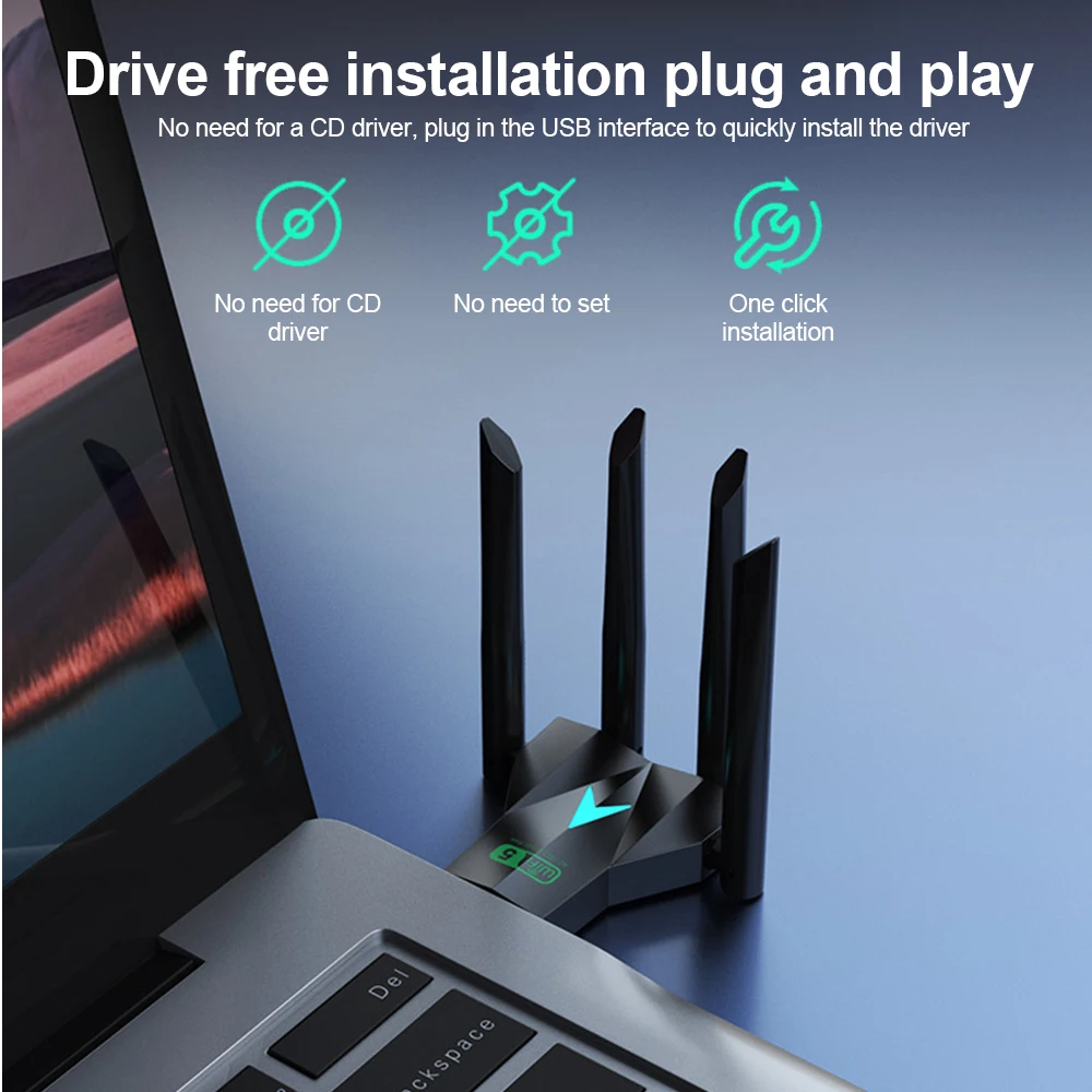 1300Mbps การ์ดเครือข่ายไร้สาย USB 3.0 WiFi USB Adapter Dual Band 2.4G/5 Ghz Wi-Fi Dongle 4 เสาอากาศไร้สายสําหรับ PC