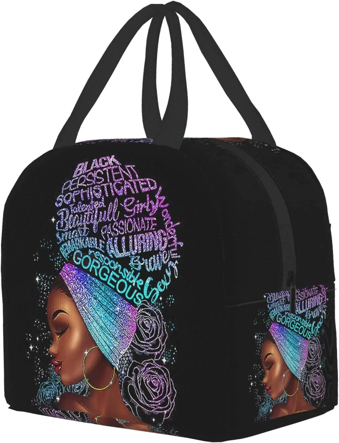 Black Queen African American Girl Lunch Bag Tote Meal Bag Reusable Insulated Portable Afro Black Girl Lunch Box Handbags