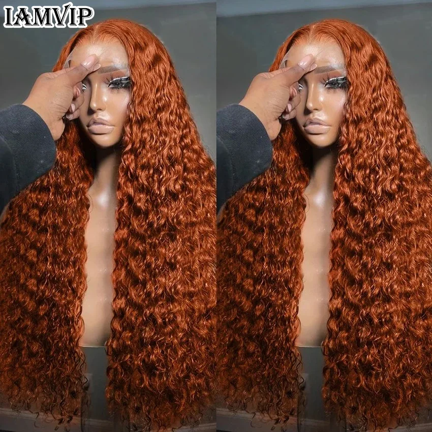 IAMVIP 13x6 13x4 Orange Ginger Deep Wave Remy Lace Front Wig Colored Curly Lace Frontal Human Hair Wigs For Women Human hair wig