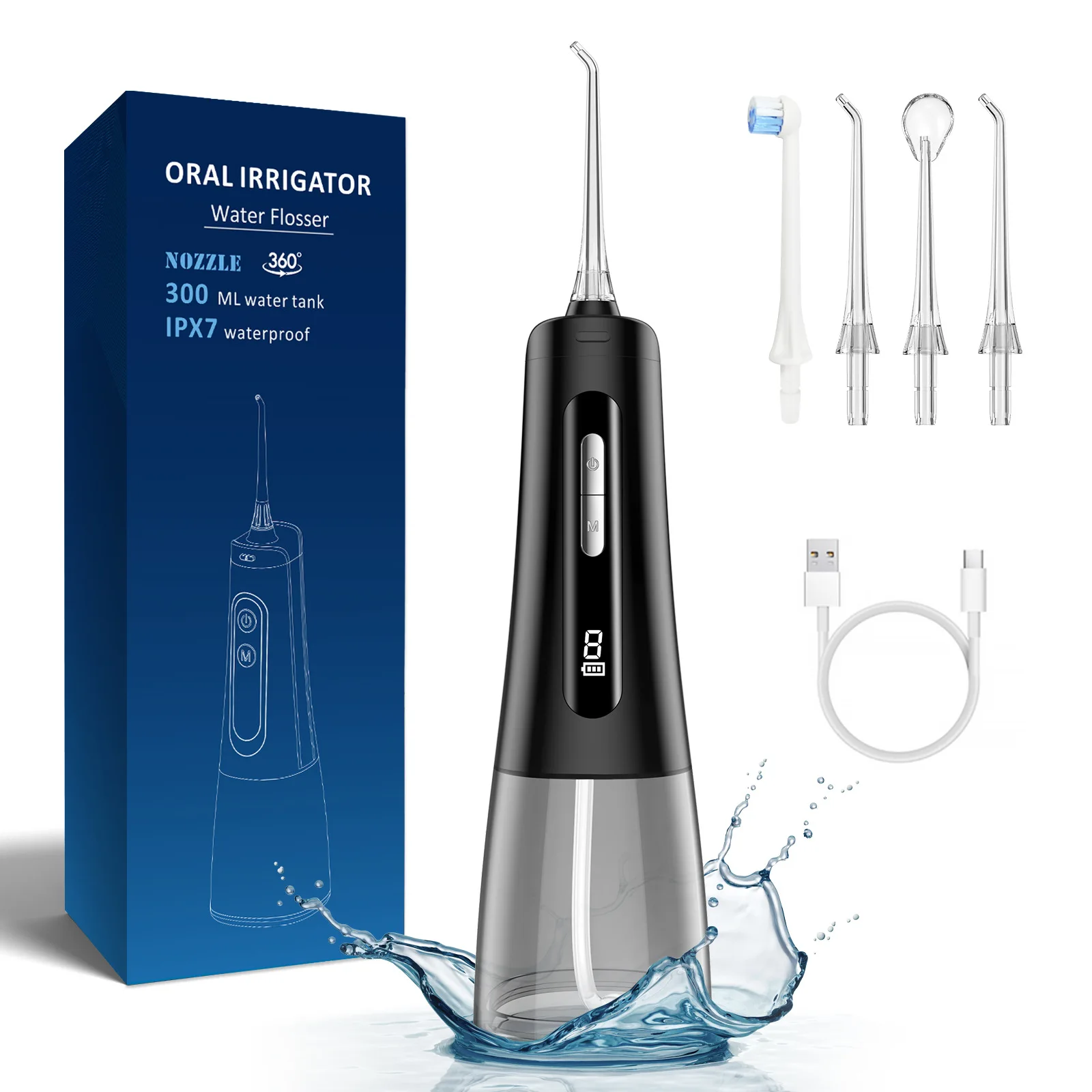 

Water Dental Flosser Cordless for Teeth Cleaning,9 Modes Oral Irrigator 300ML Braces Flossers Cleaner Rechargeable Portable IPX7