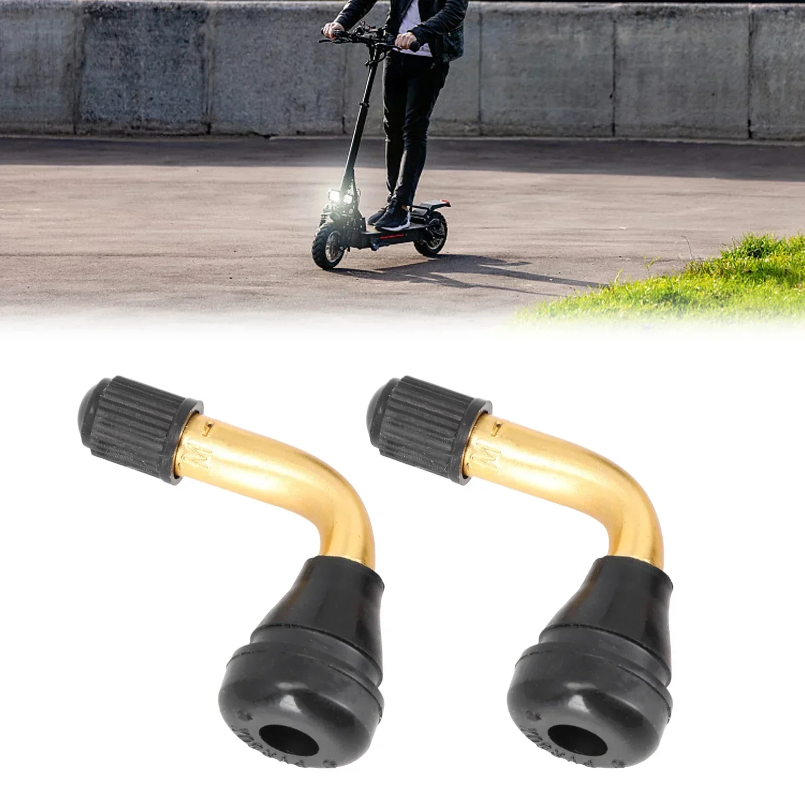 2pcs Tire Valve Stem Bent 90 Degree Angled Snap In Rubber Base Brass Stem For Electric Scooter Bike PVR 70 60 50 45 Degree